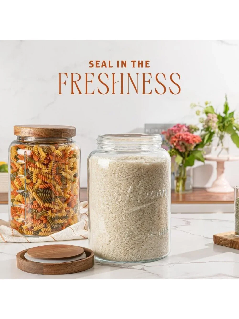 2 Pack Wide Mouth 1 Gallon Glass Mason Jars with Airtight Wooden Lids for Food